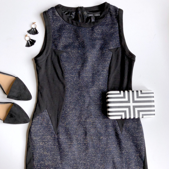MNG Dresses & Skirts - MNG Navy & Black Metallic Sheath Dress